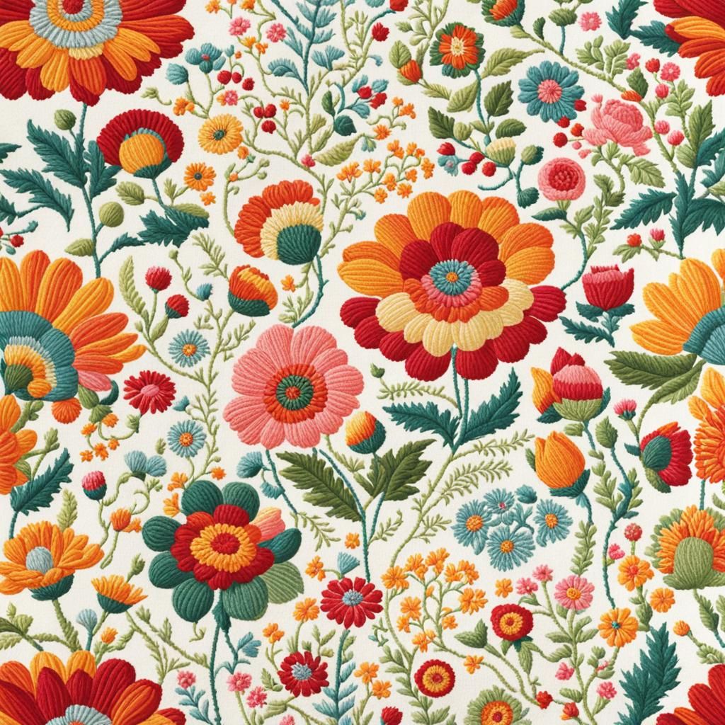 Colorful Embroidery on Self-Made Tablecloth