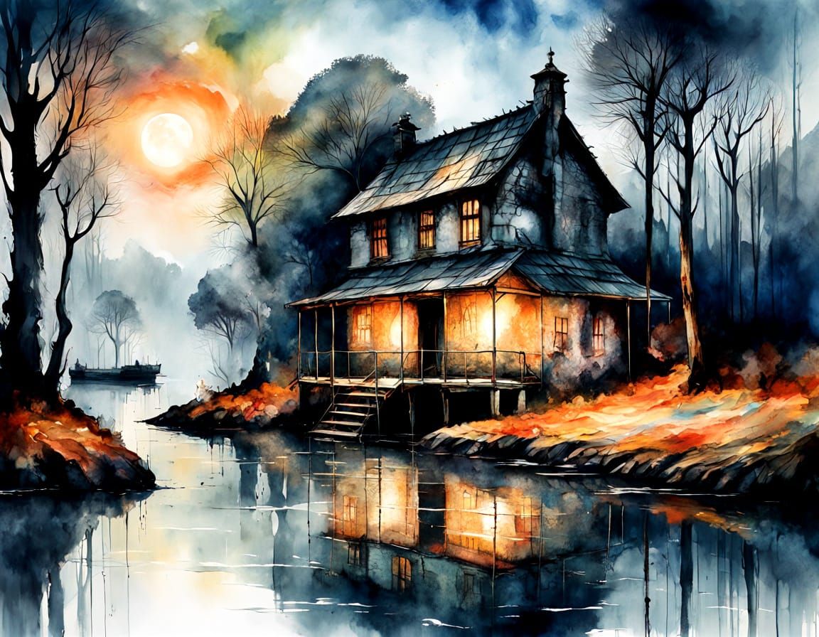 Ancient Ruins Ethereal Watercolour Painting