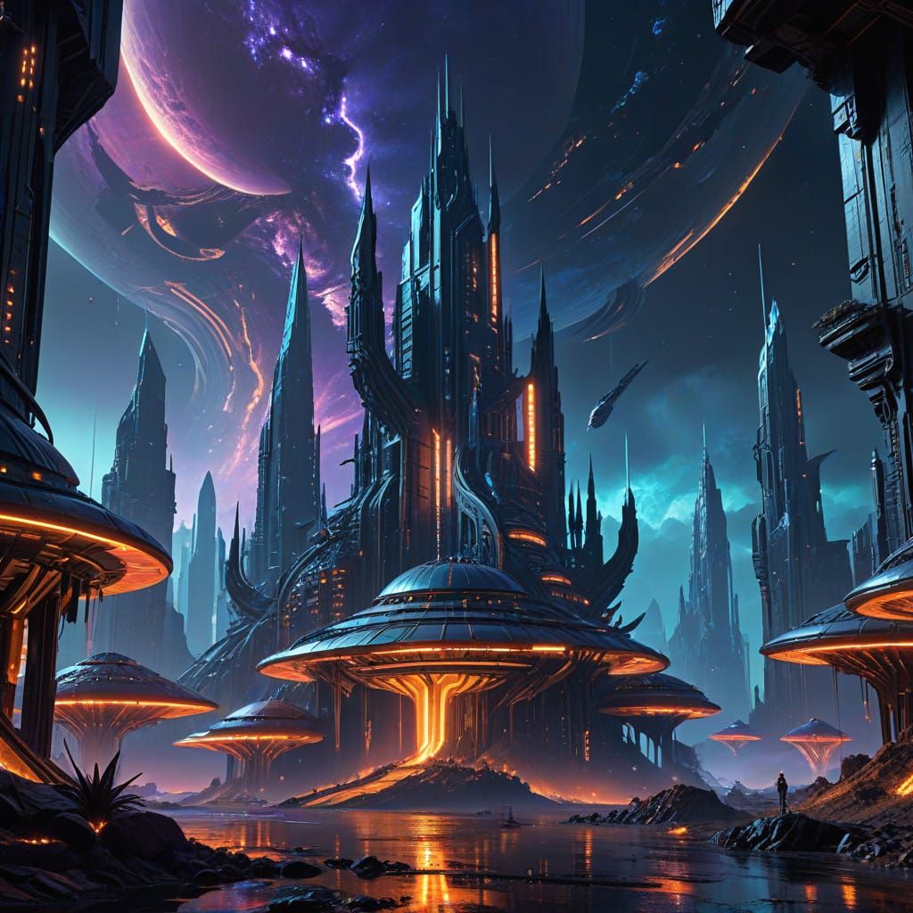 Majestic Cyberpunk Cityscape with Vibrant Neon Lights