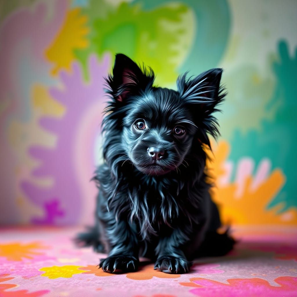 Elegant Black Russian Toy Dog in Vibrant Abstraction