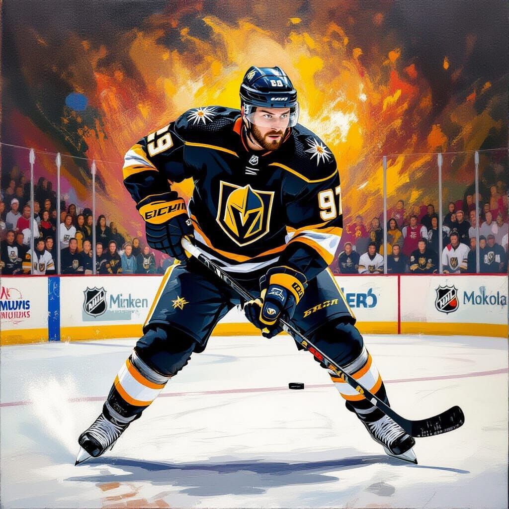 Golden Knights Hockey Player in Expressive Action