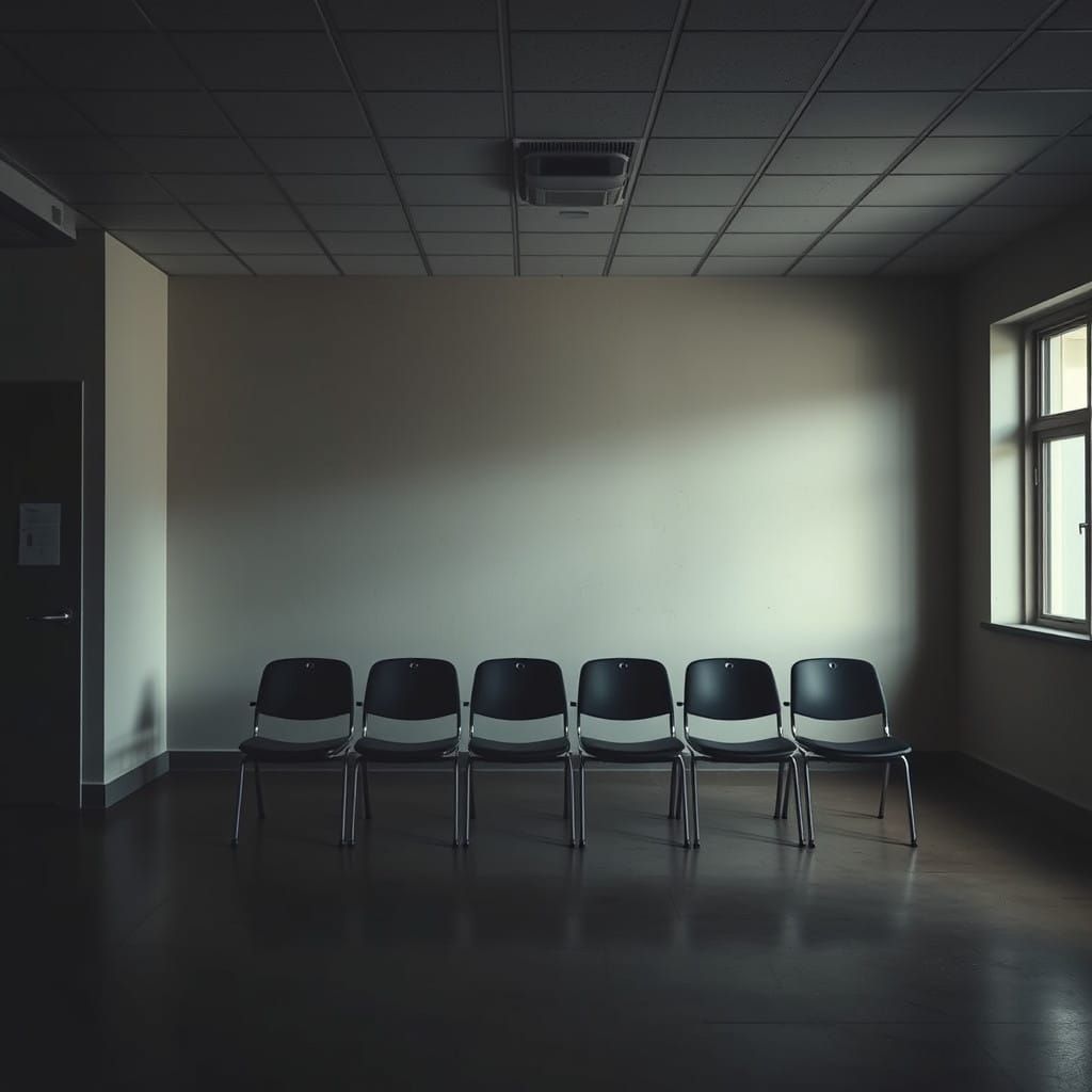 The empty waiting room is dark and lonely