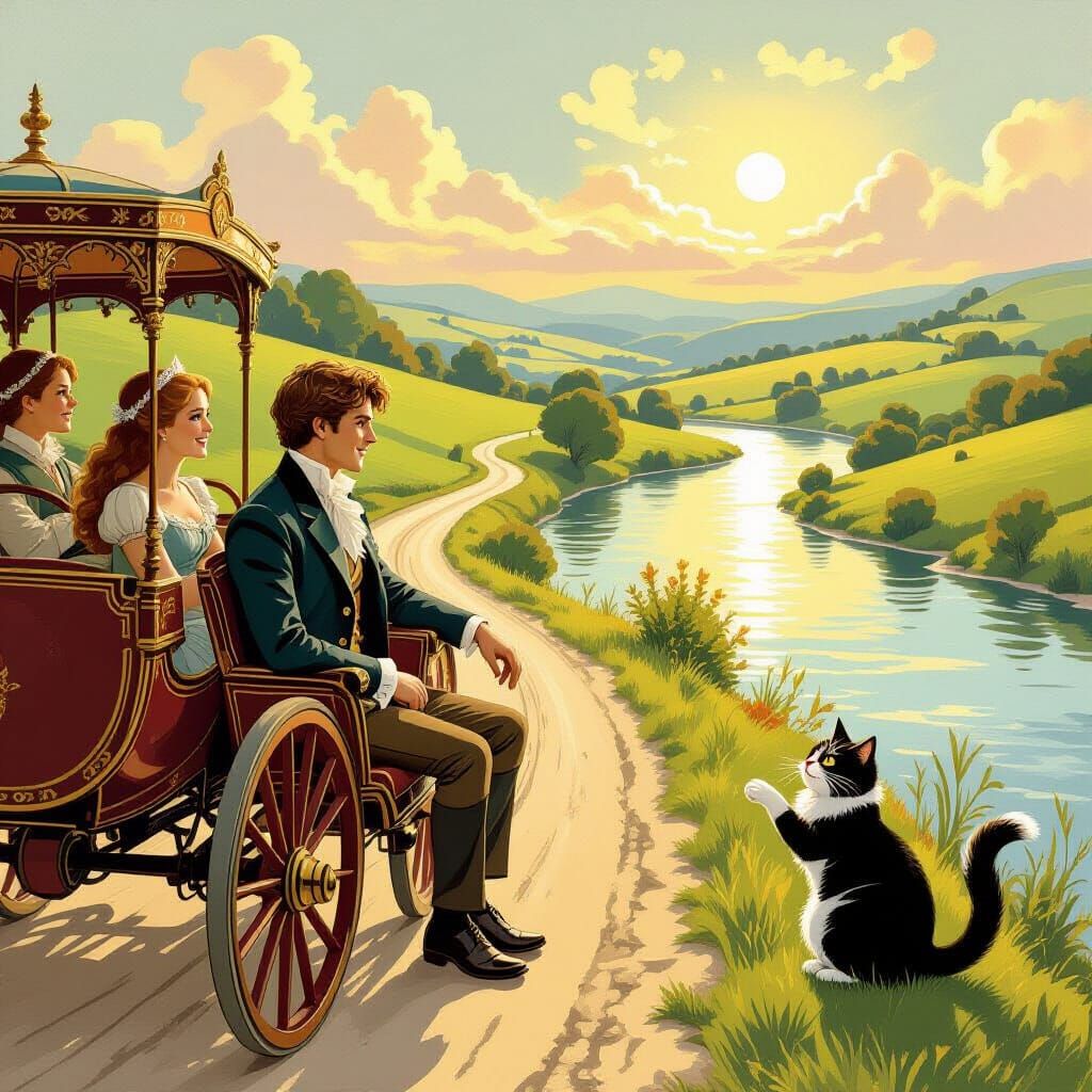 Royal Carriage Journey in Whimsical Style