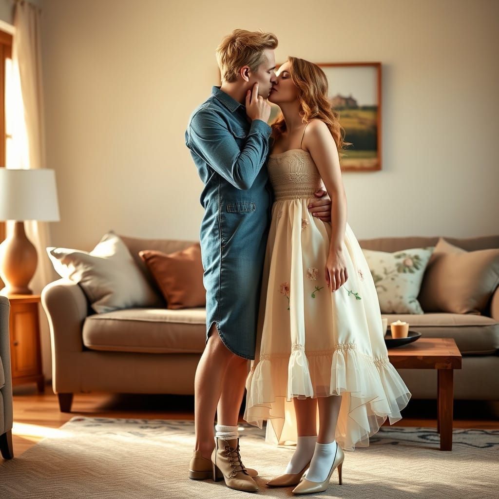 Romantic Crossdressing Couple in Whimsical Living Room