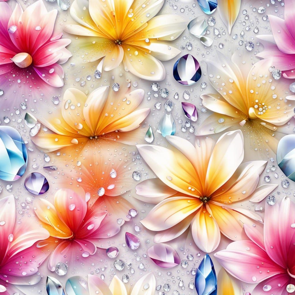Dew-Kissed Summer Flowers with Crystalline Effect