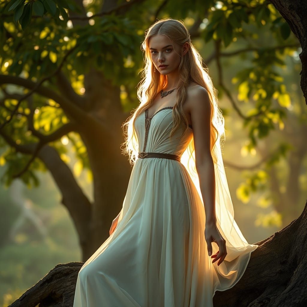 Ethereal Galadriel in Lothlórien, Pre-Raphaelite Style