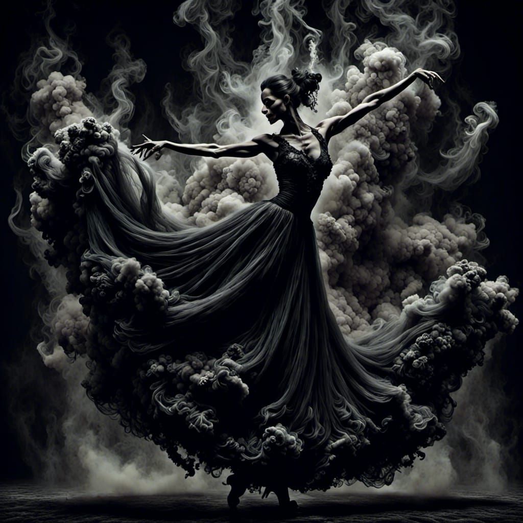 Abstract Text Art with Black Sparkle and Smoke