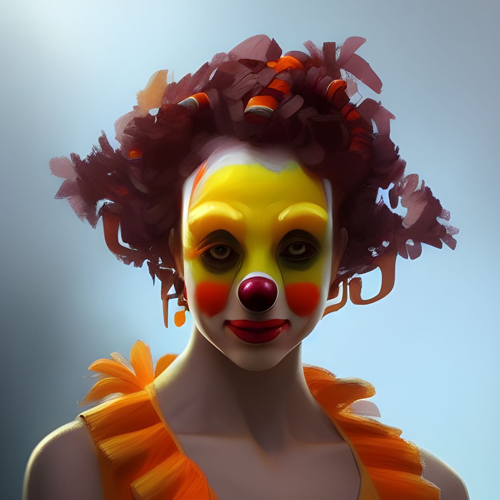 Detailed Papaya Clown Portrait in Hyperrealistic Style