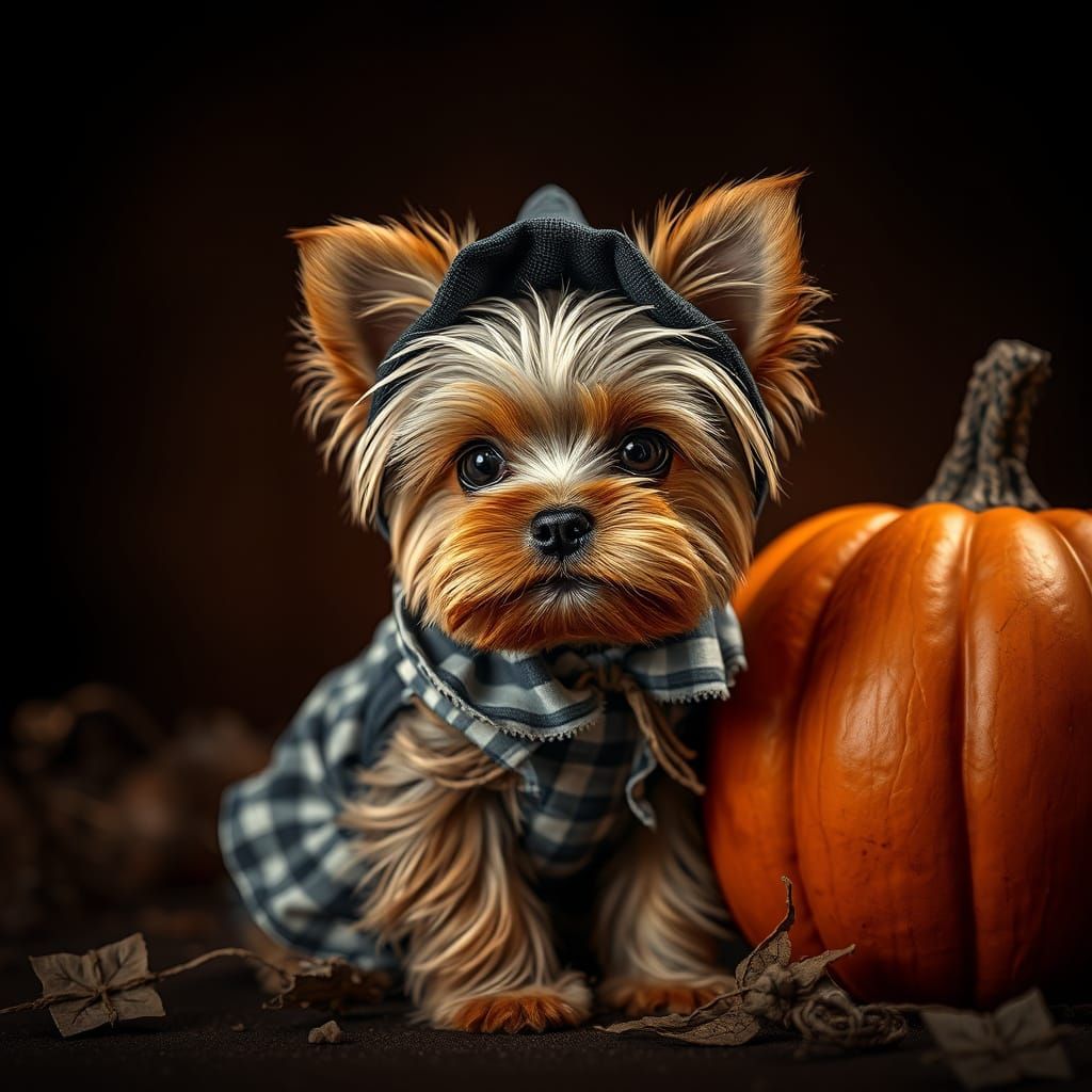 Cute Yorkie Puppy Dressed as Dorothy in Vintage Portrait Sty...