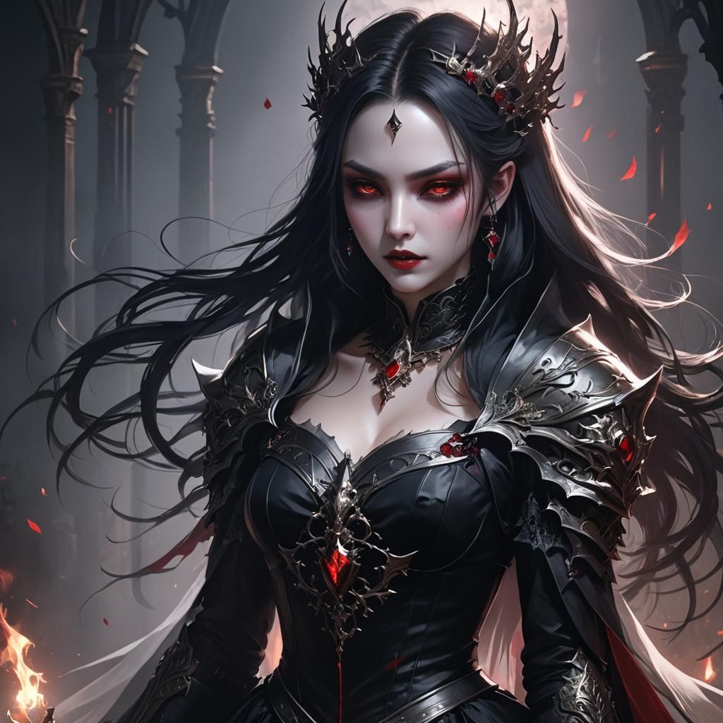 Gothic Vampire Queen Concept Art in Anime Style