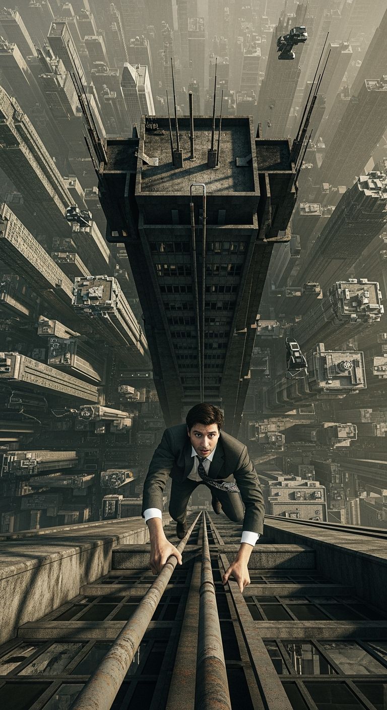 Terrified Businessman Climbs Brutalist Skyscraper