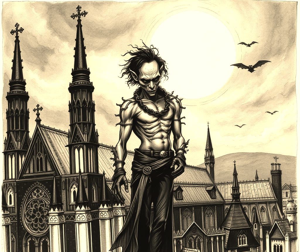 Gothic Hunchback Character in Charcoal Ink