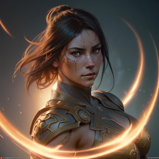 Muscular Female Warrior Charges into Battle: Detailed Portra...