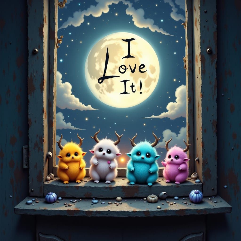 Playful Monsters Declare Love Under Starry Night Sky