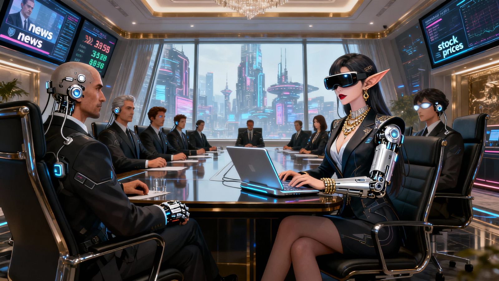 Cyberpunk Megacorp Meeting With Elf Leader
