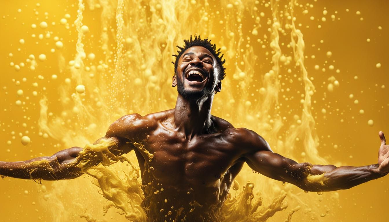 Joyful Dancer Leaps Through Custard Shower