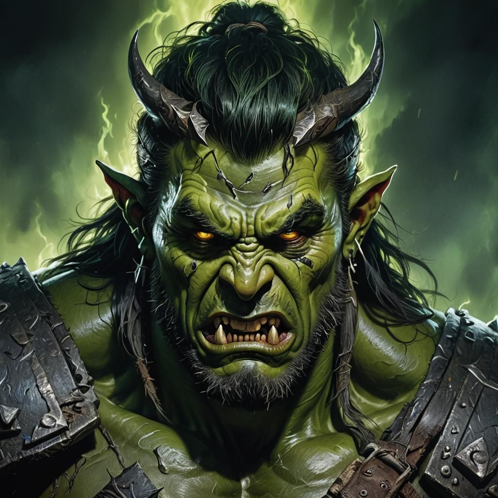 Hyper-realistic enraged orc barbarian