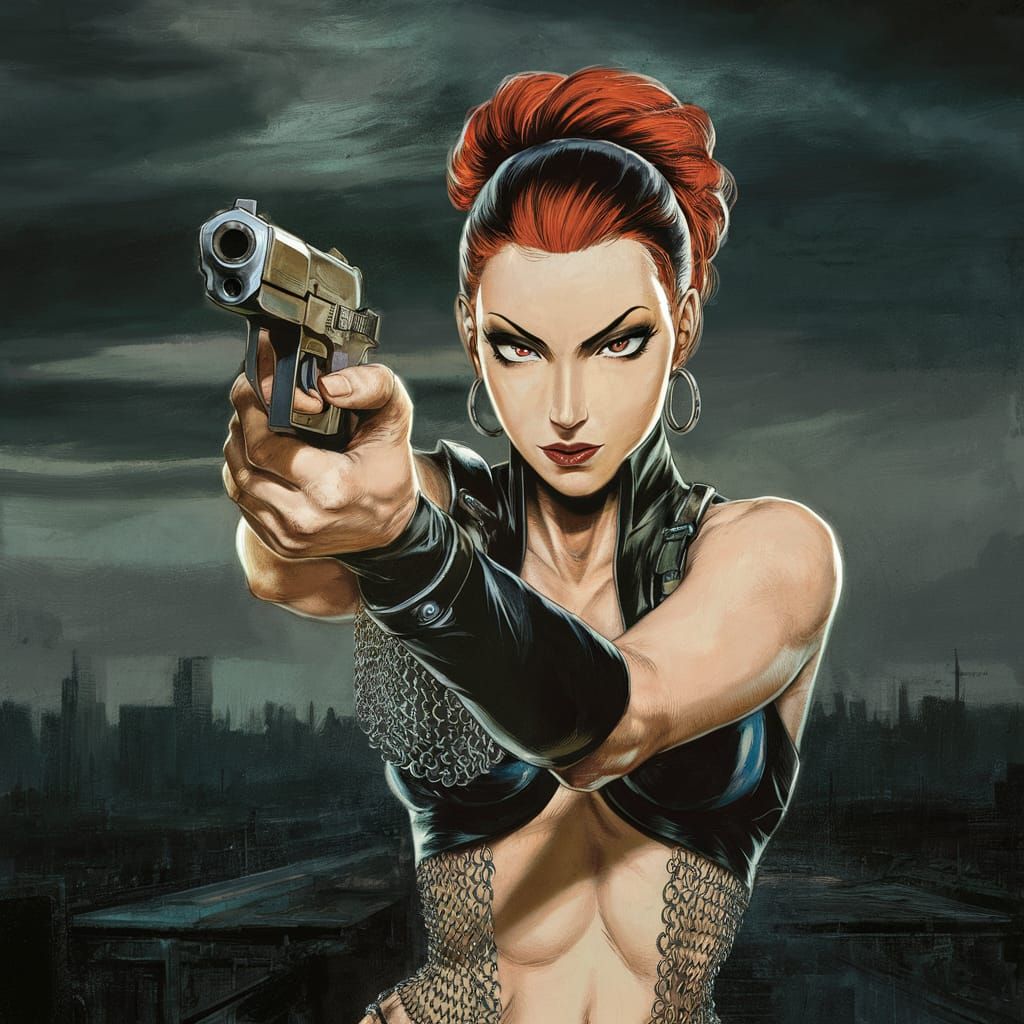 Animation Character Holding Gun in Comic Art Style
