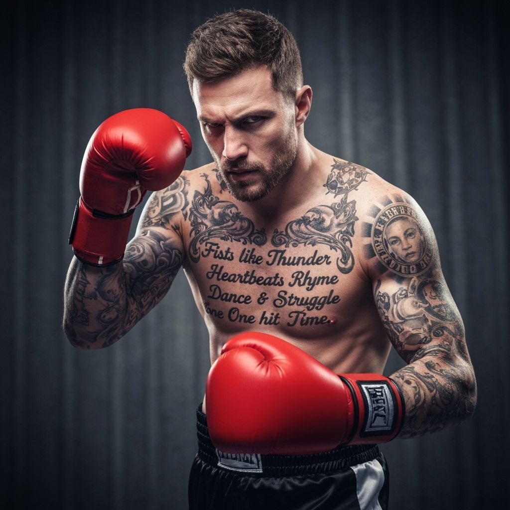Tattooed Boxer with Red Gloves: Energetic Digital Art