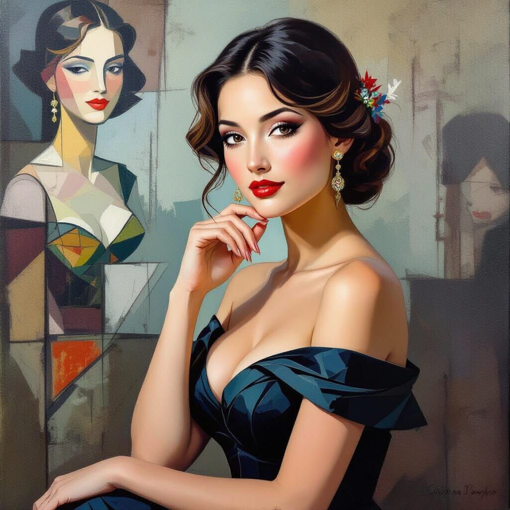 Elegant Woman in Cubist Style, Inspired by Picasso
