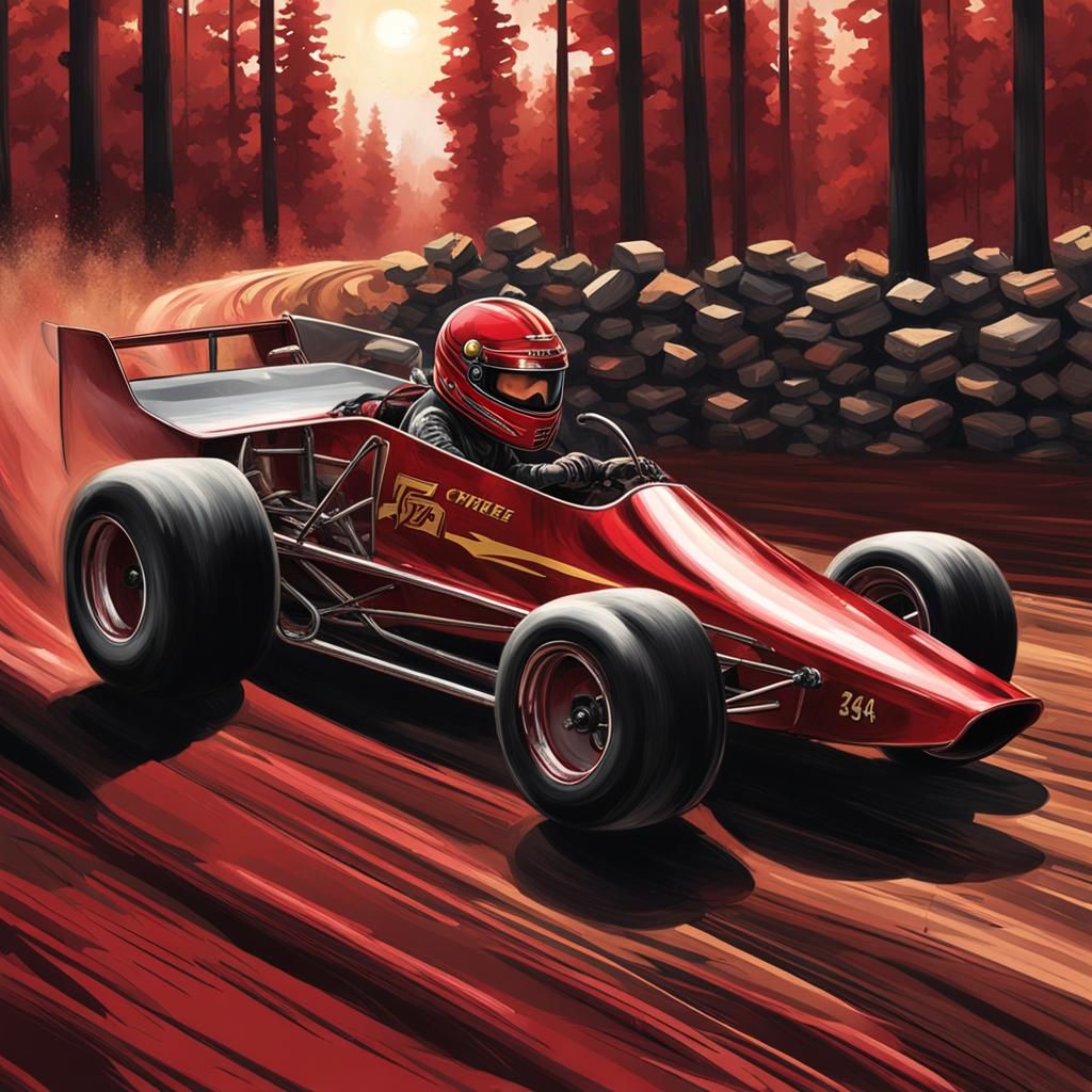 Red Wine Sprint Car on Forest Race Track