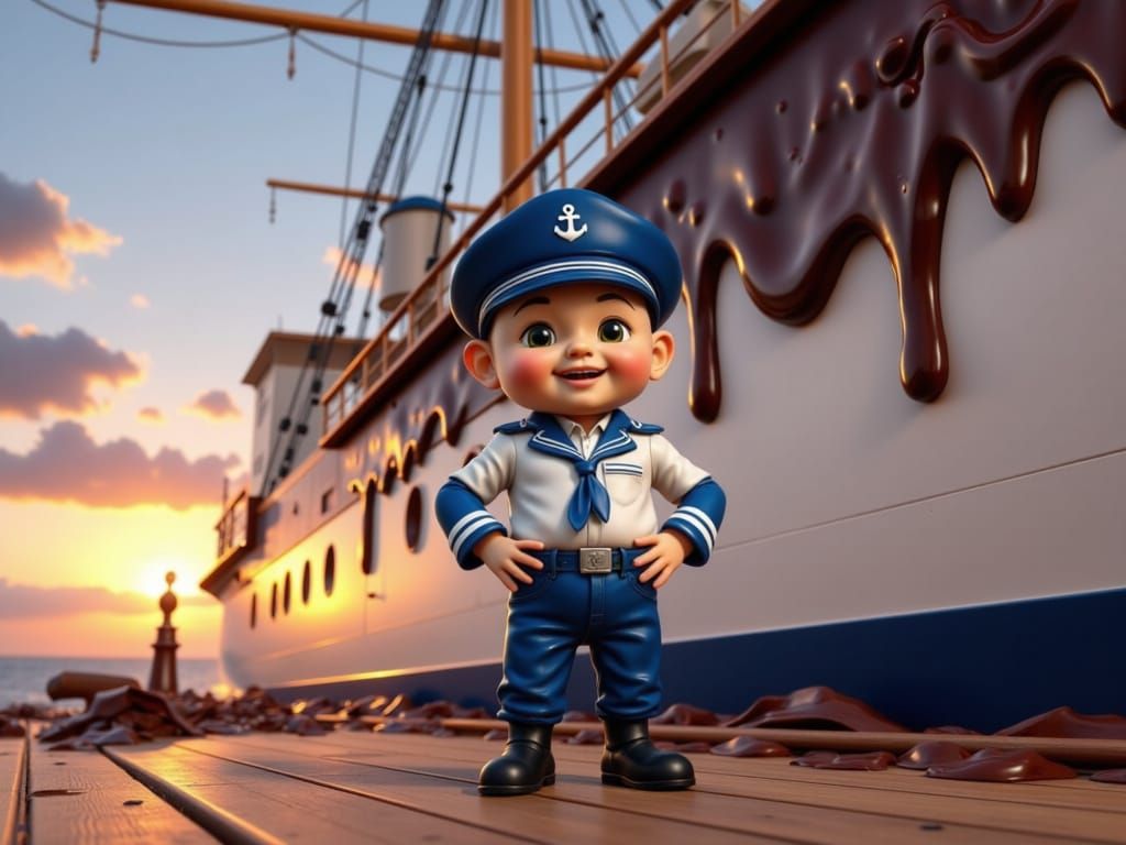 Surreal Hamburg Sailor on Chocolate Ship Deck