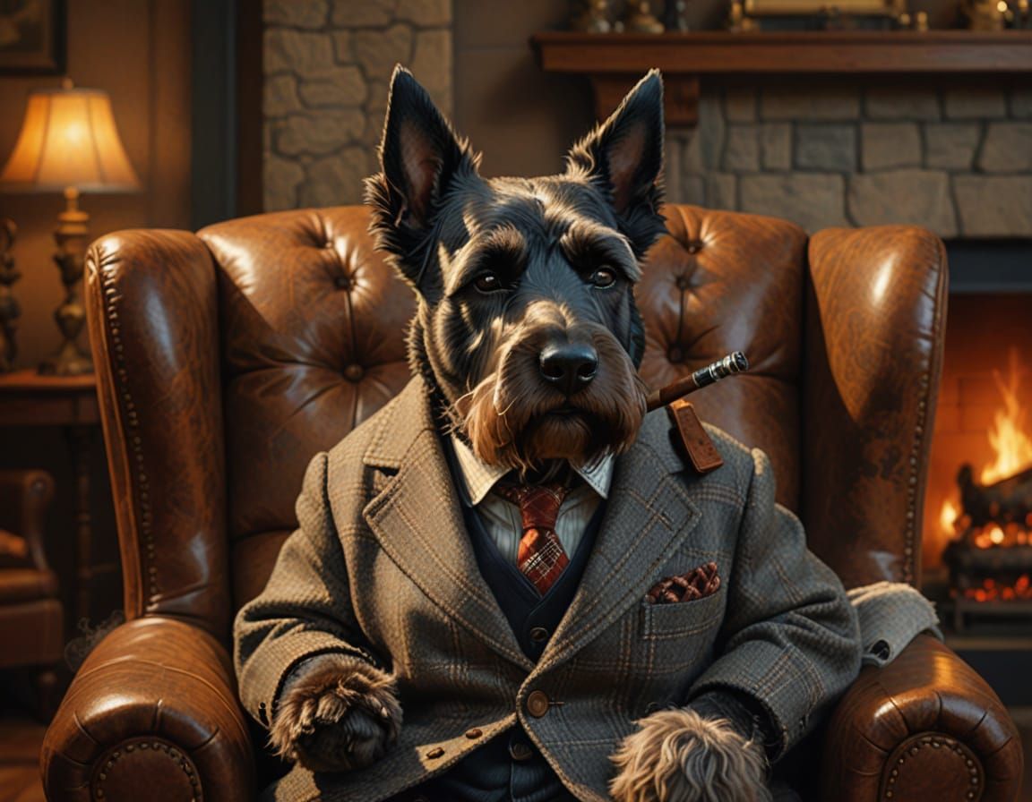 Scottish Terrier in Rockwell Style with Pipe