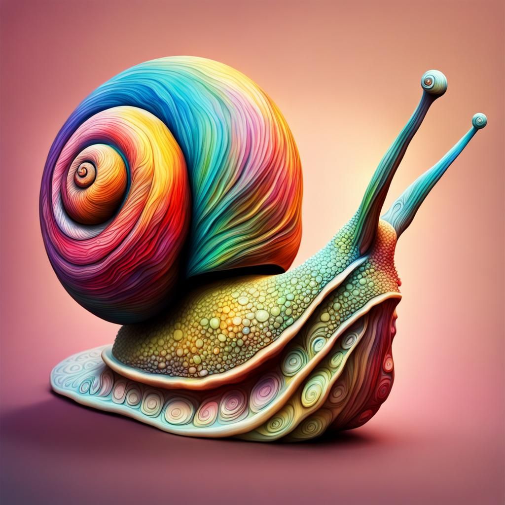 Detailed Hyperrealistic Drawing of a Whimsical Snail