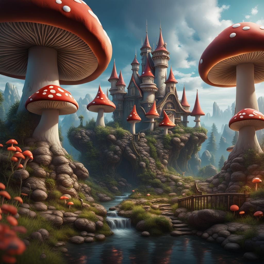 Fantastical Mushroom Kingdom: Detailed Matte Painting