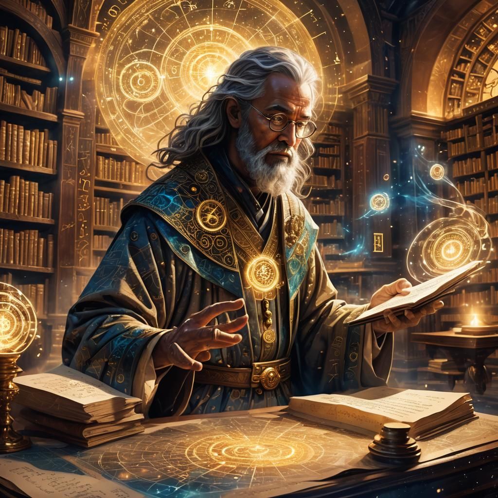 Mystical Mathematician in Dreamlike Library Concept Art