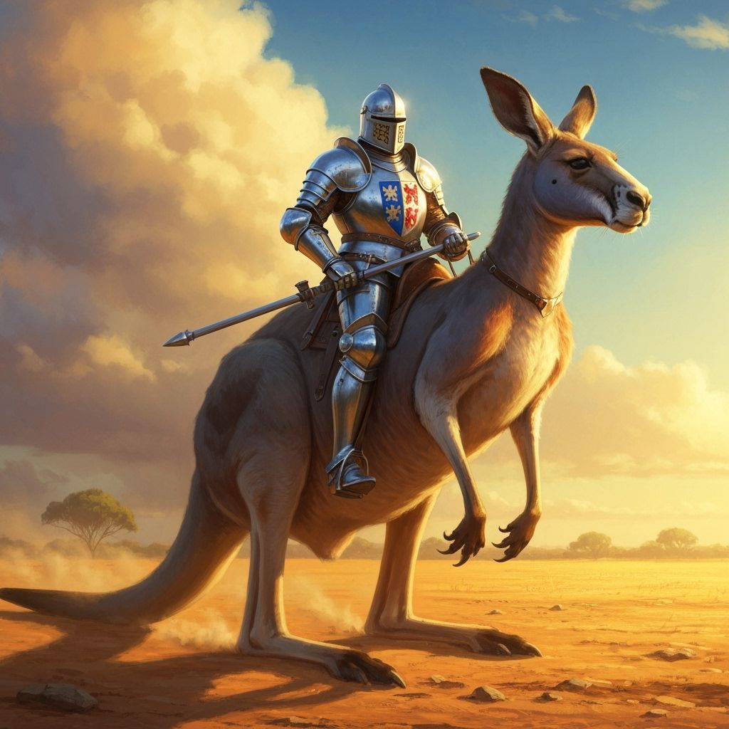 Knight on Giant Kangaroo in Australian Outback Fantasy Art