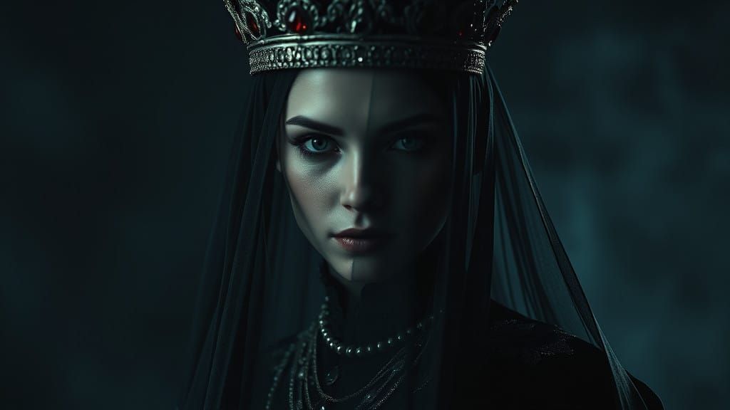 Veiled Fantasy Queen in Luxurious Dark Settings