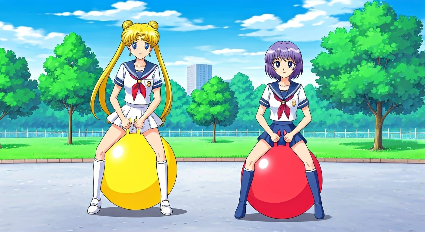 Usagi Tsukino and Rei Hino on Hopper Balls