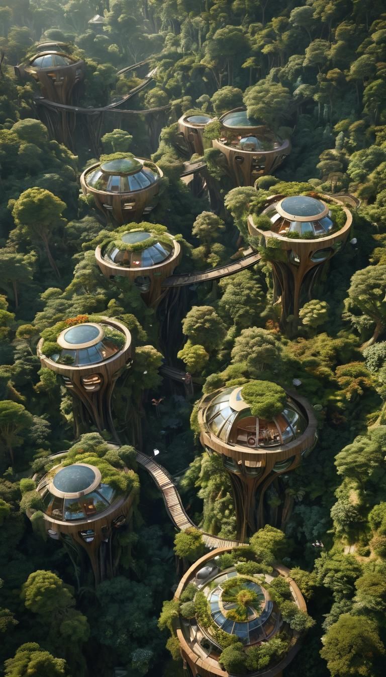 Exoplanet Village in Alien Forest Canopy