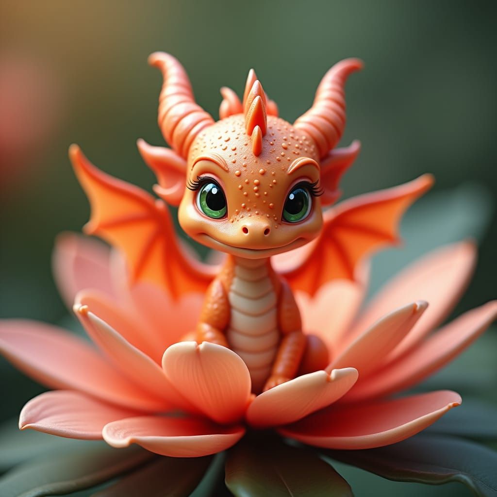 Adorable Baby Dragon on Flower, Macro Photography