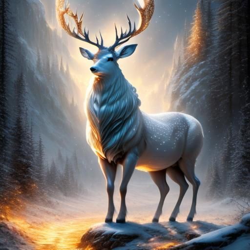 Majestic White Stag in Photorealistic Style