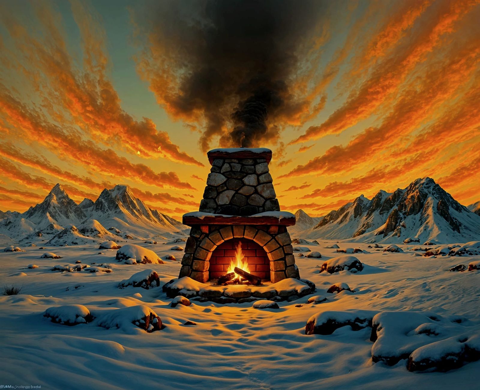 Cozy Fire in Lonely Chimney Landscape