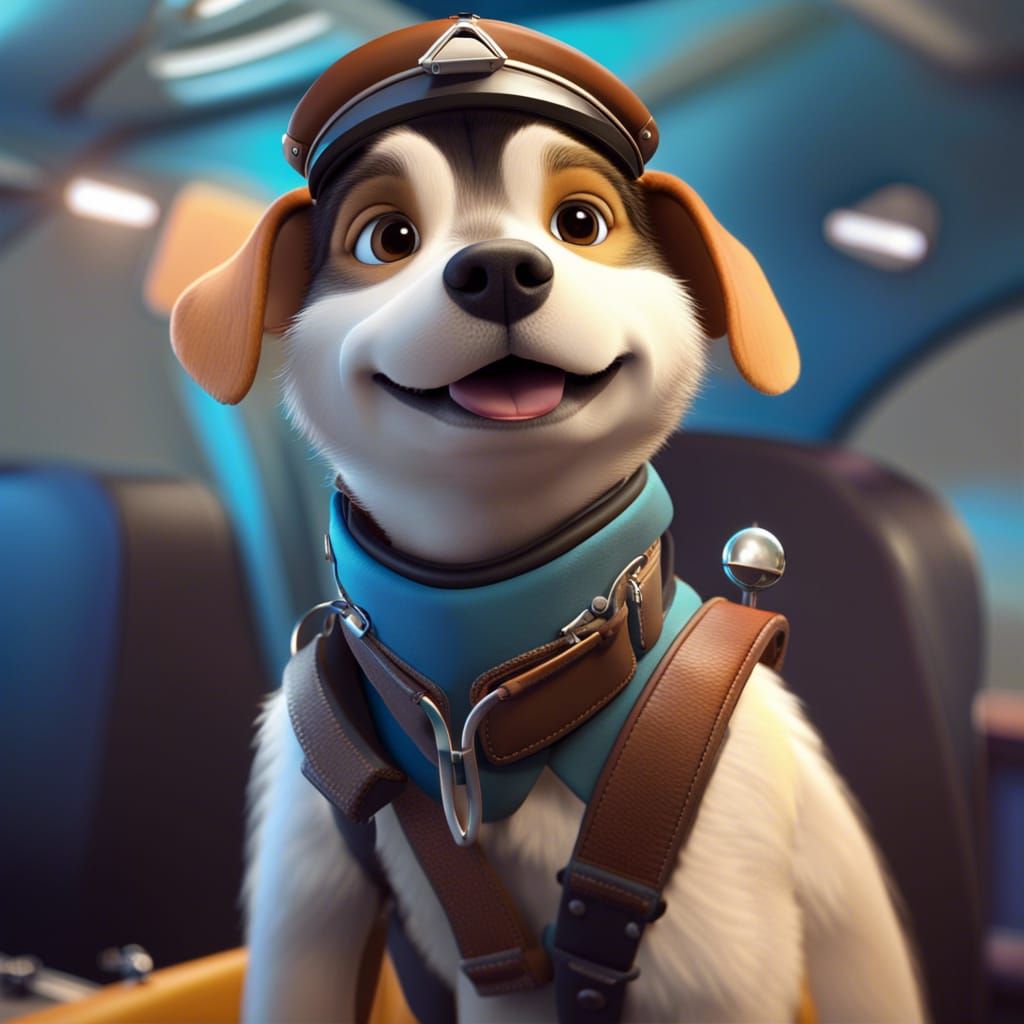 Dog Airplane Pilot in Pixar Style 3D Art