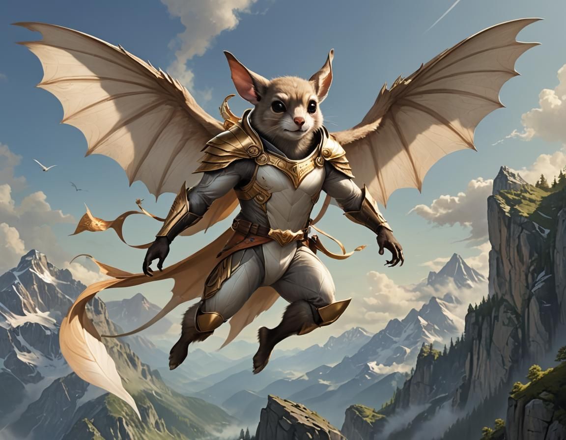 Mystical Warrior Fairy Gliding with Wingsuit Wings