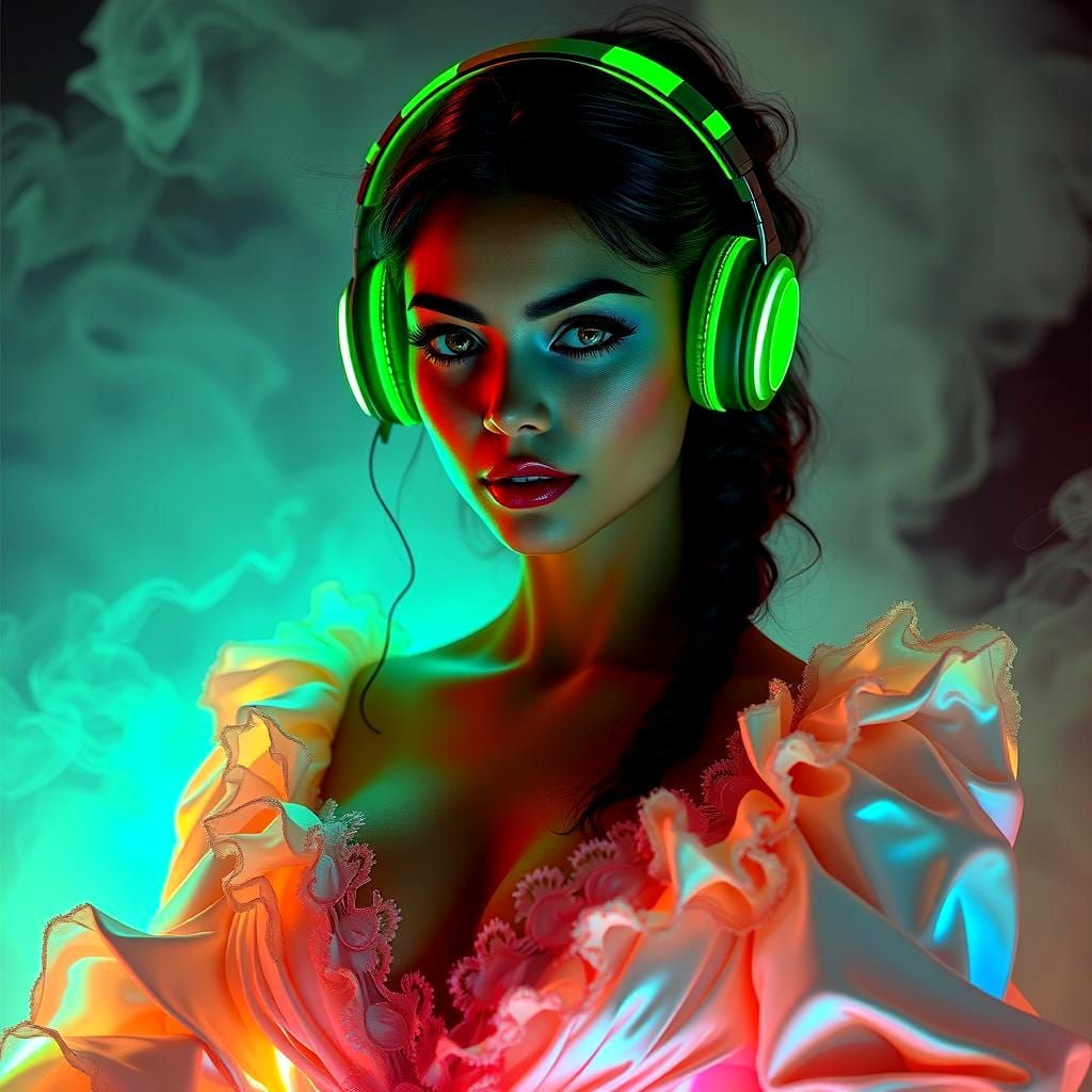 Female DJ in Glowing Gown, Fantasy Concept Art