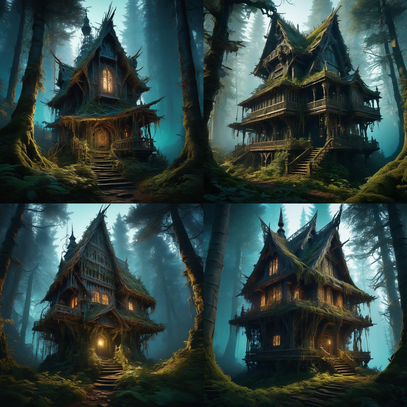 Enchanted Baba Yaga Hut in Forest, Digital Art