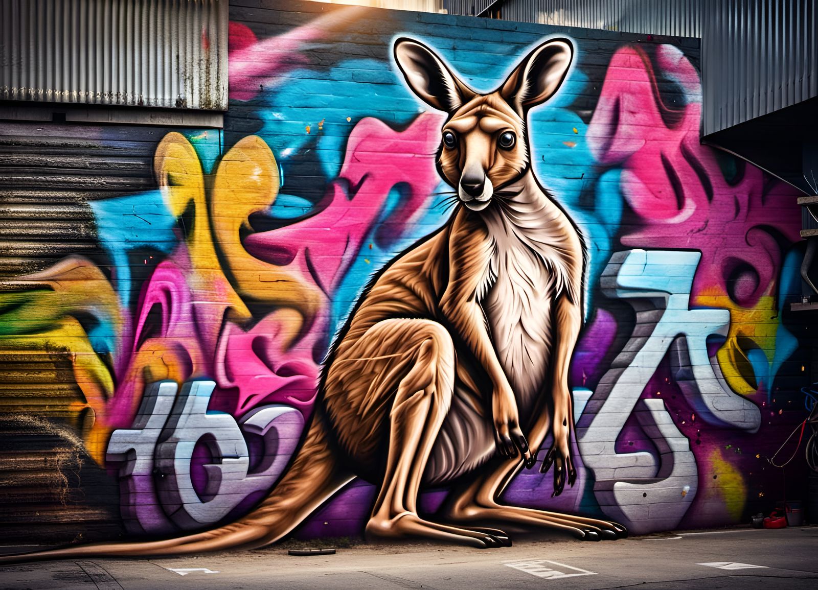 Kangaroo Graffiti Street Art Mural