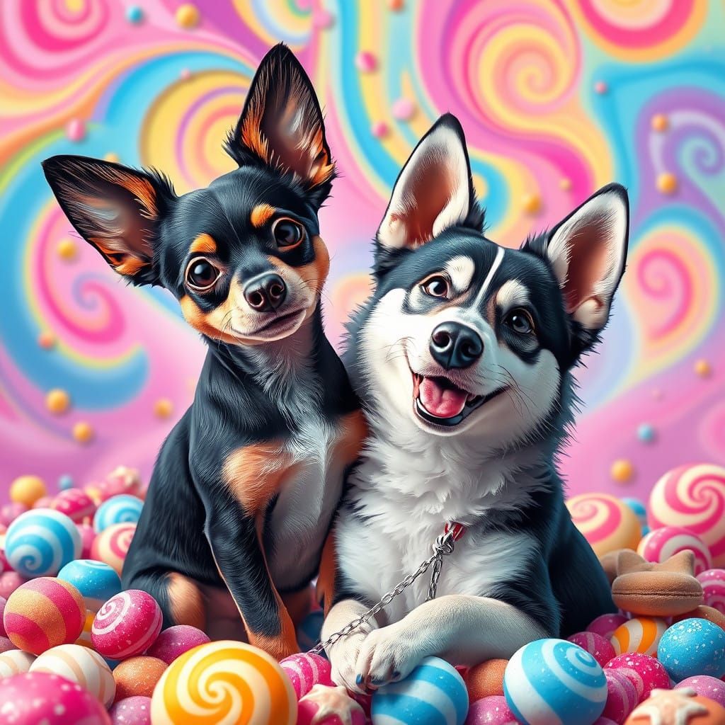 Vibrant Dreamscapes: Miniature Pinscher and Husky Australian...