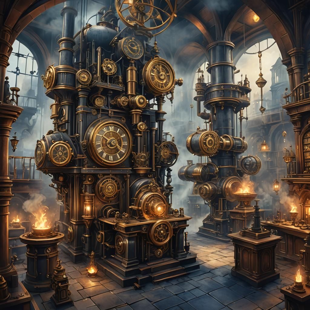 Clockmakers' Dream: Steampunk World in Watercolor Style