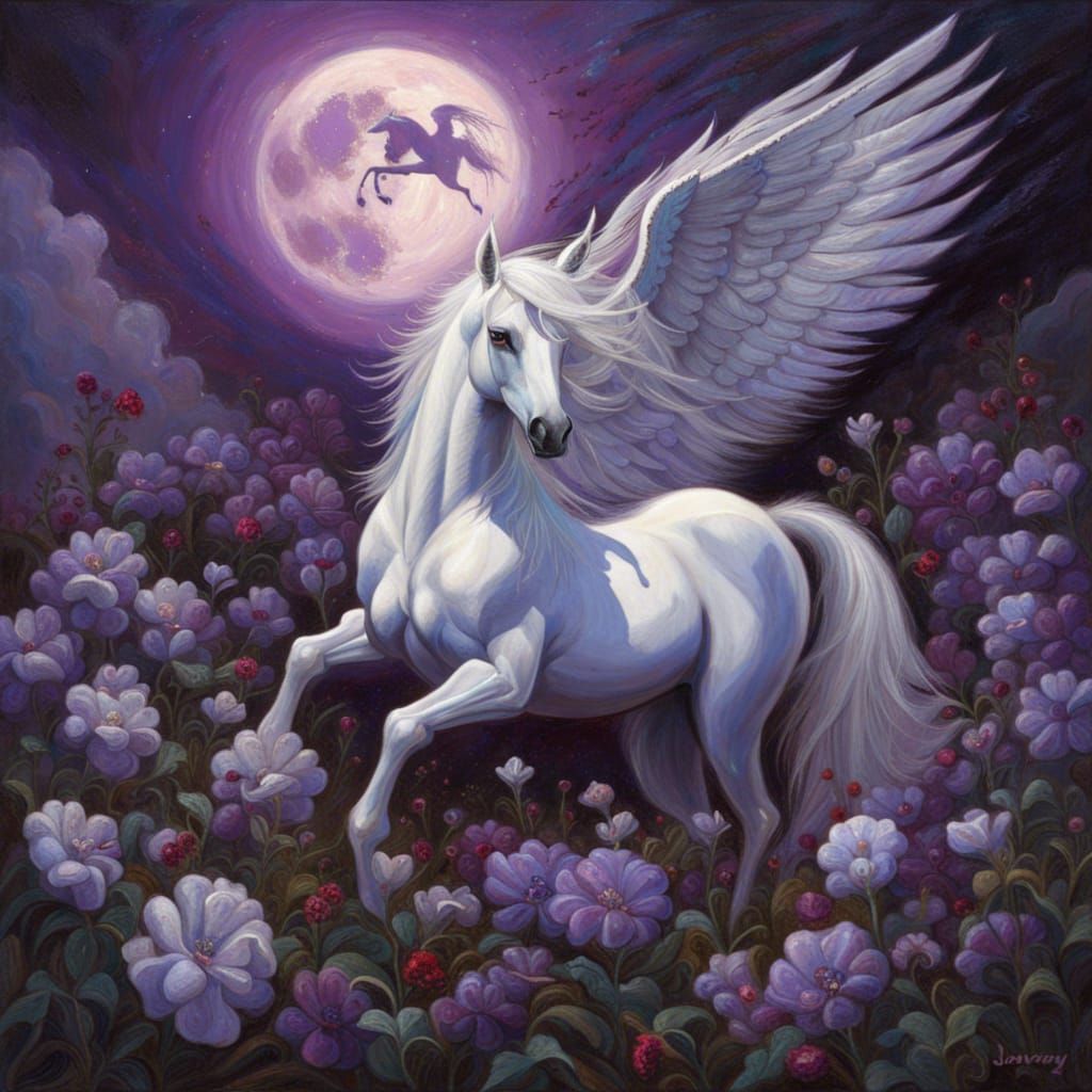 Majestic Pegasus in Gothic Flower Field