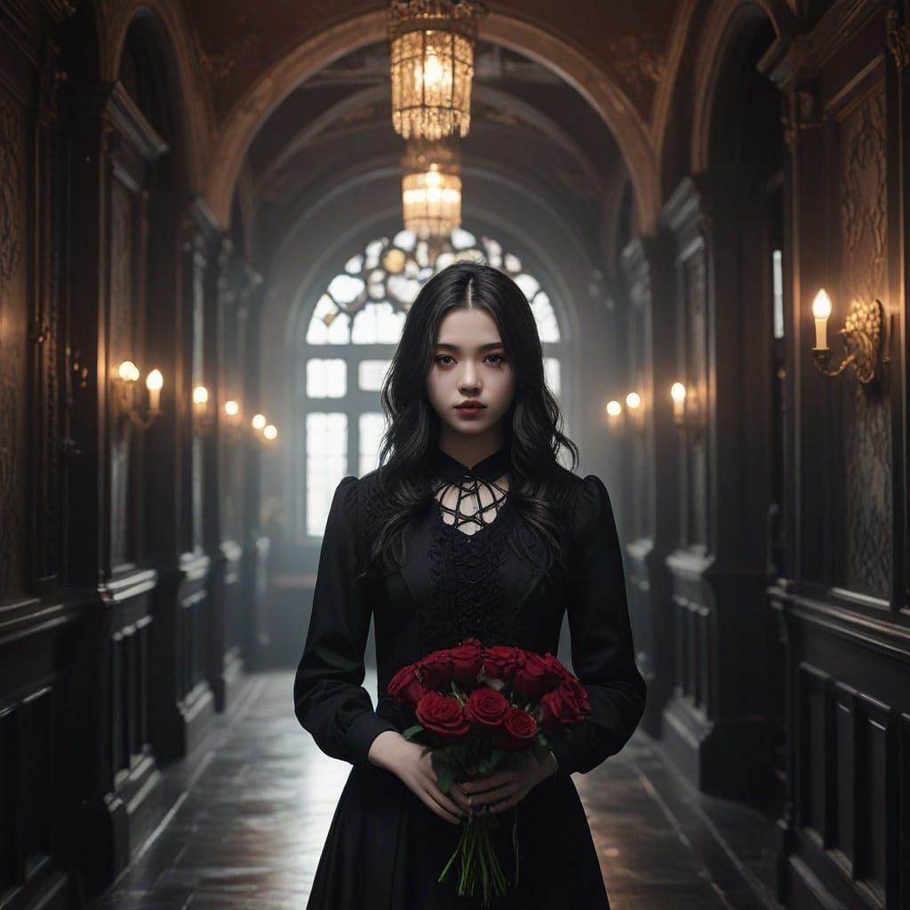 Gothic Schoolgirl in Manhwa Style Digital Art