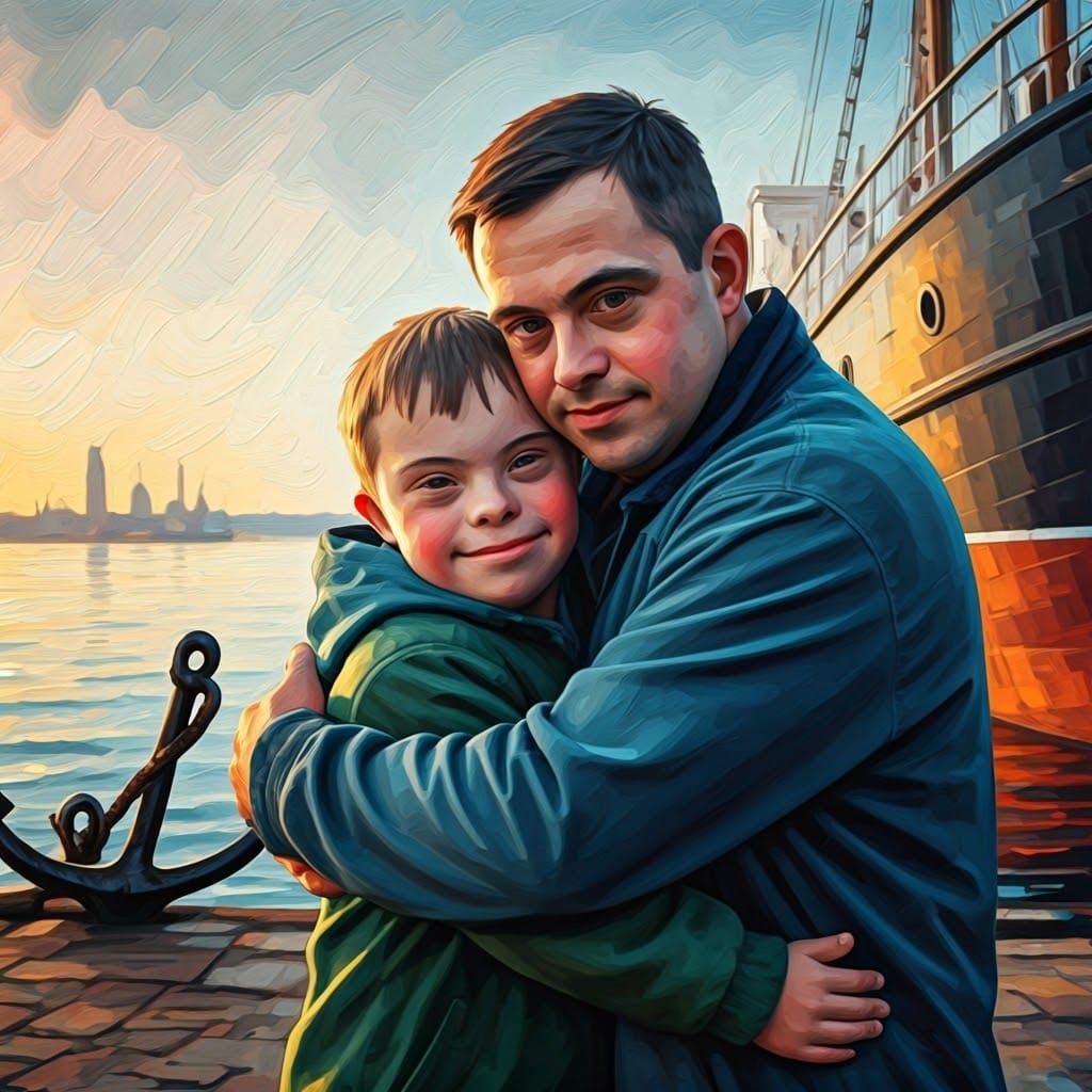 Father and Son's Affectionate Embrace, Expressionistic Style
