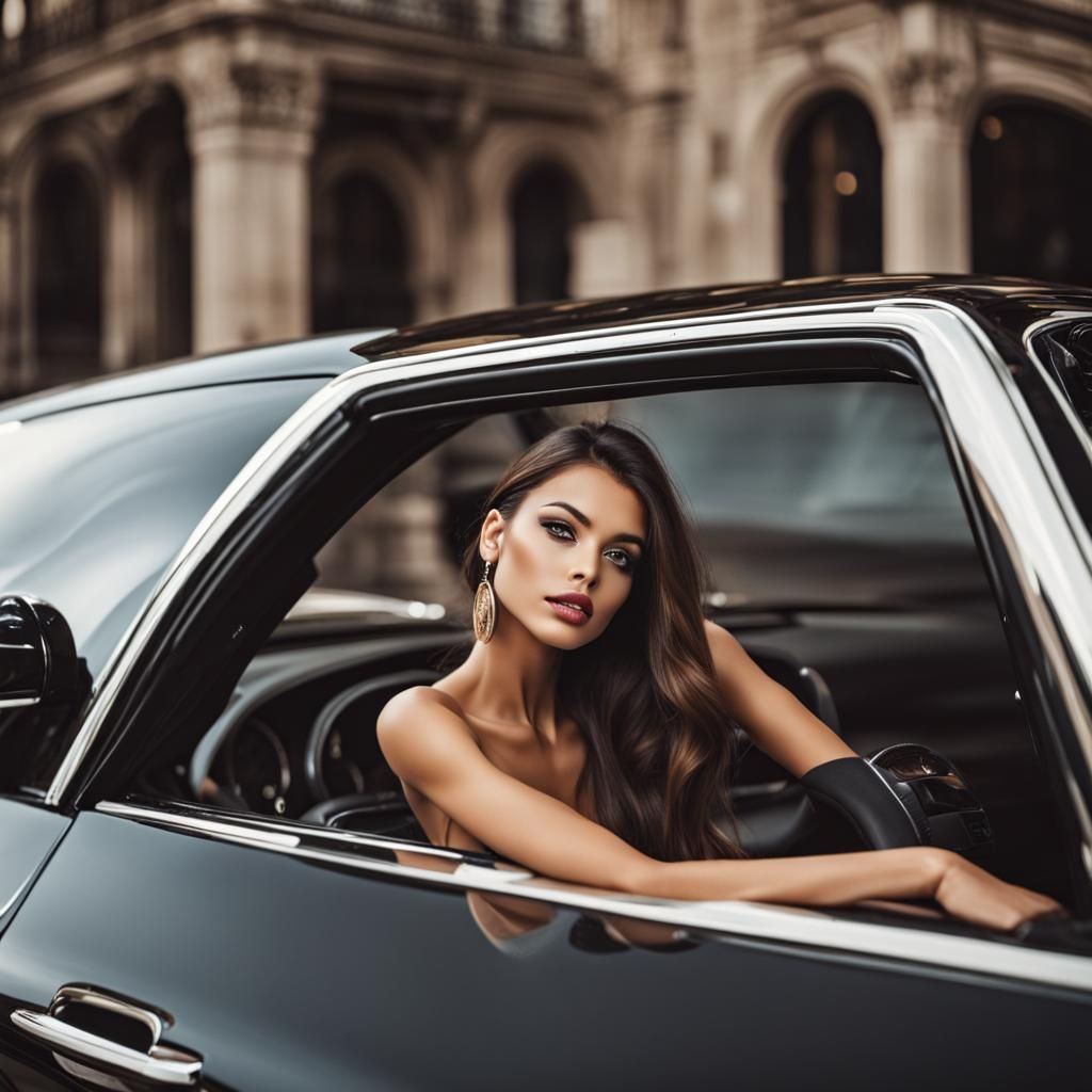 Model Inside Luxurious Car Photo