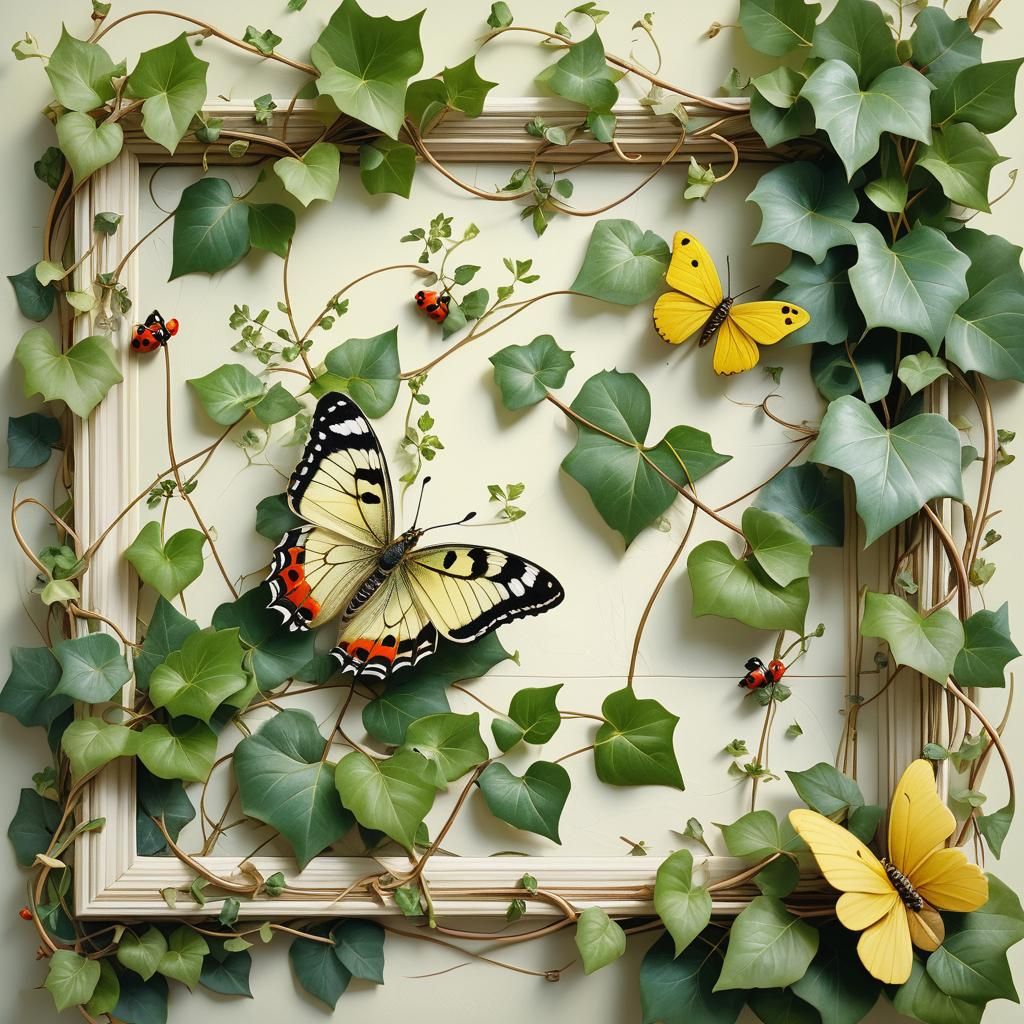 Realistic Nature Illustration: Ivy Frame with Butterfly