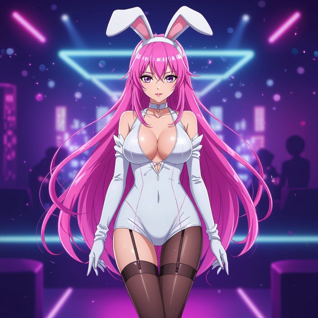 Anime Bunny Girl in Neon Nightclub